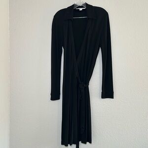 Diane Von Furstenberg Black Midi Wrap Dress women’s 10 minimal career office